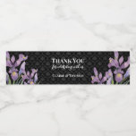 Watercolor Purple Iris Black Damask Water Bottle Label