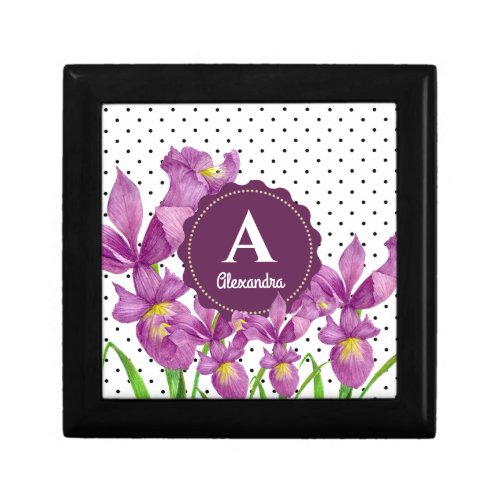Watercolor Purple Iris Black White Polka Dots Gift Box