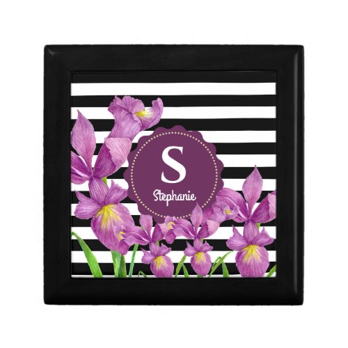 Watercolor Purple Iris Black White Polka Dots Gift Box