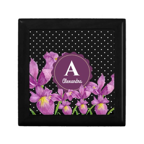 Watercolor Purple Iris Black White Polka Dots Gift Box