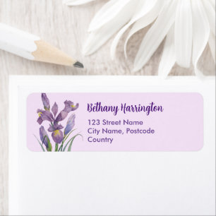 Watercolor Purple Iris Black White Polka Dots Label