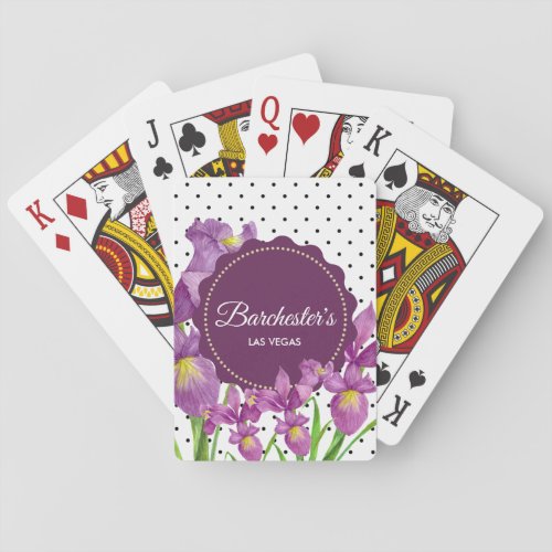 Watercolor Purple Iris Black White Polka Dots Poker Cards