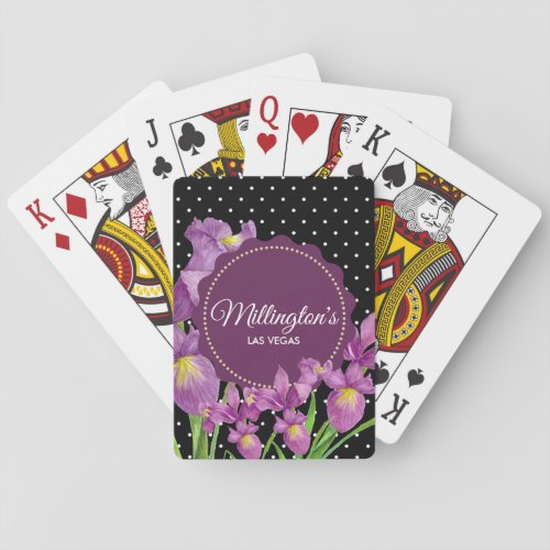 Watercolor Purple Iris Black White Polka Dots Poker Cards