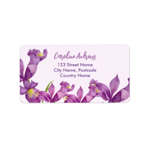 Watercolor Purple Iris Botanical Address  Label