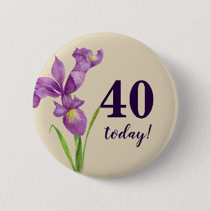 Watercolor Purple Iris Botanical Floral Art Button
