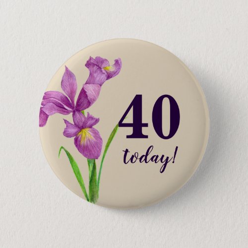 Watercolor Purple Iris Botanical Floral Art Button