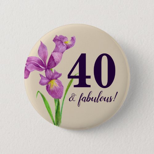 Watercolor Purple Iris Botanical Floral Art Button