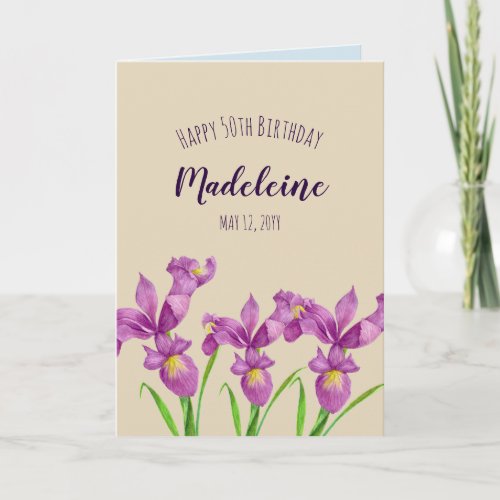 Watercolor Purple Iris Botanical Floral Art Card