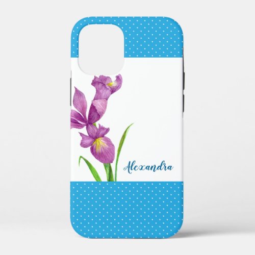 Watercolor Purple Iris Botanical Floral Art iPhone 12 Mini Case