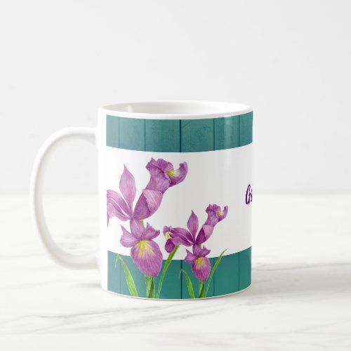 Watercolor Purple Iris Botanical Floral Art Coffee Mug