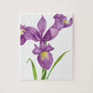 Watercolor Purple Iris Botanical Floral Art Jigsaw Puzzle