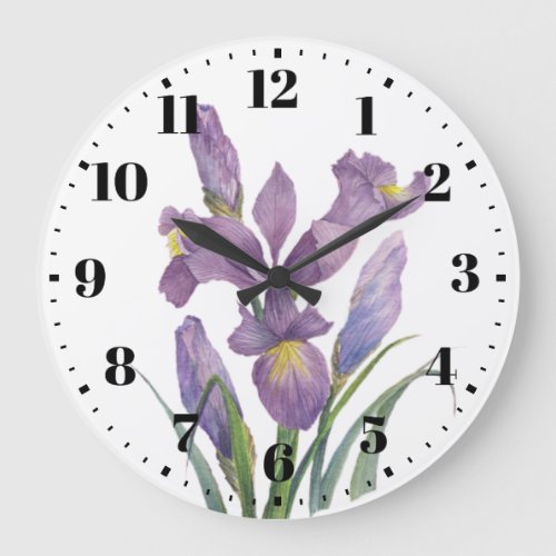 Watercolor Purple Iris Botanical Floral Art Large Clock