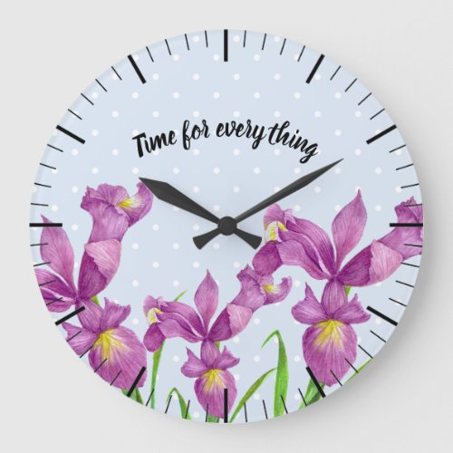 Watercolor Purple Iris Botanical Floral Art Large Clock