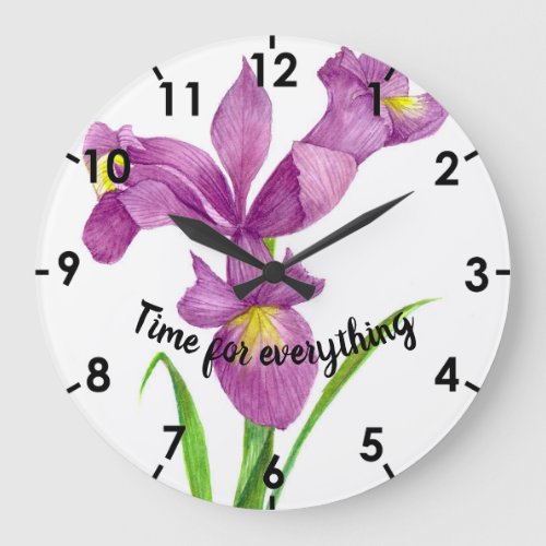 Watercolor Purple Iris Botanical Floral Art Large Clock