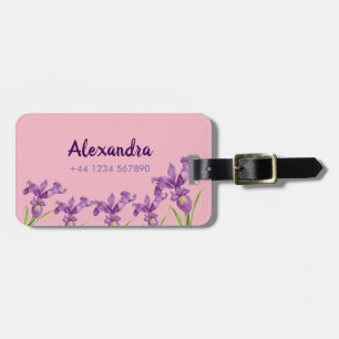 Watercolor Purple Iris Botanical Floral Art Luggage Tag