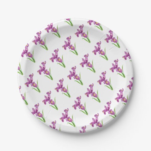 Watercolor Purple Iris Botanical Floral Art Paper Plates