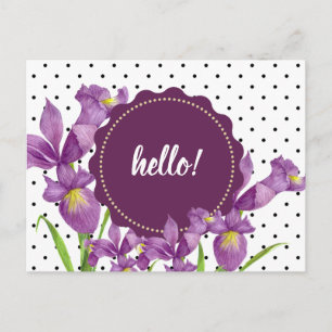 Watercolor Purple Iris Botanical Floral Art Postcard