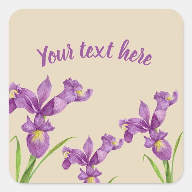 Watercolor Purple Iris Botanical Floral Art Square Sticker (Front)