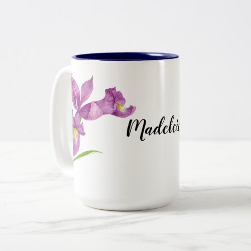 Watercolor Purple Iris Botanical Floral Art Two_Tone Coffee Mug