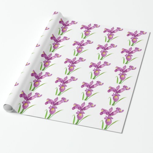 Watercolor Purple Iris Botanical Floral Art Wrapping Paper