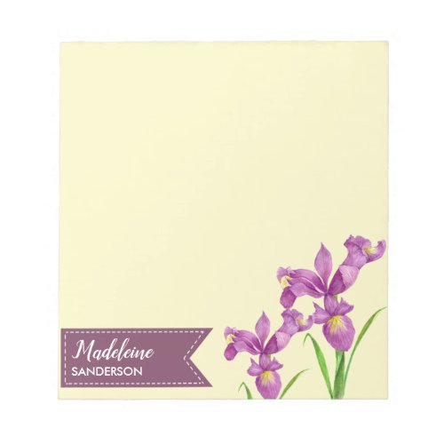 Watercolor Purple Iris Botanical Floral Painting Notepad
