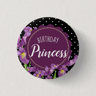 Watercolor Purple Iris Botanical Floral Polka Dots Button