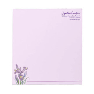 Watercolor Purple Iris Botanical Illustration Notepad