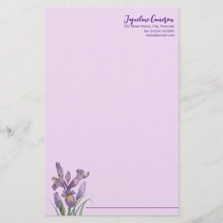 Watercolor Purple Iris Botanical Illustration Stationery