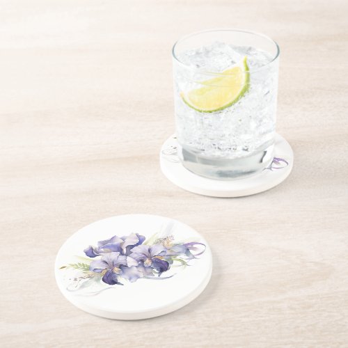 Watercolor Purple Iris Bouquet Coaster