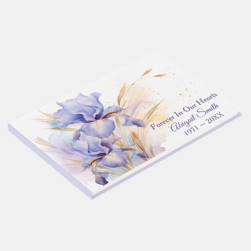 Watercolor Purple Iris Bouquet Memorial Service Guest Book
