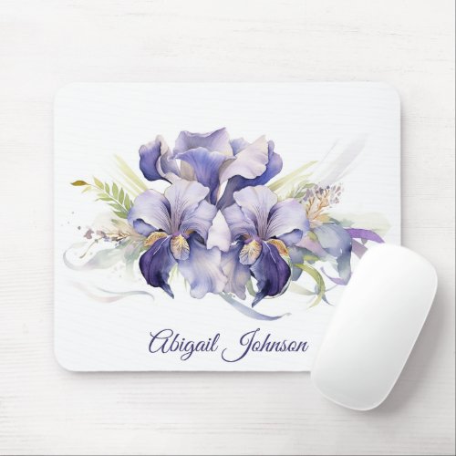 Watercolor Purple Iris Bouquet  Mouse Pad