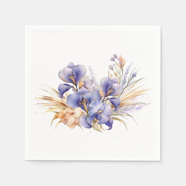 Watercolor Purple Iris Bouquet  Napkins (Front)