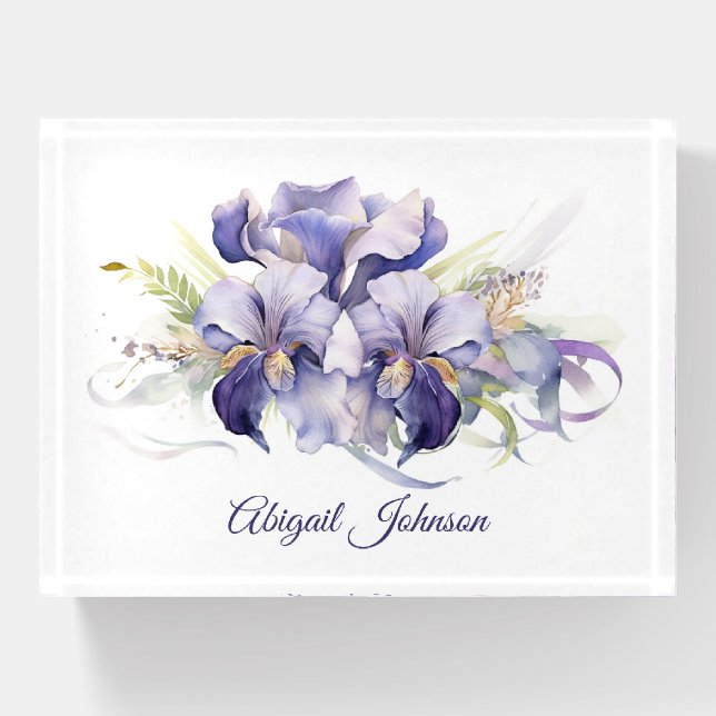 Watercolor Purple Iris Bouquet  Paperweight (Front)