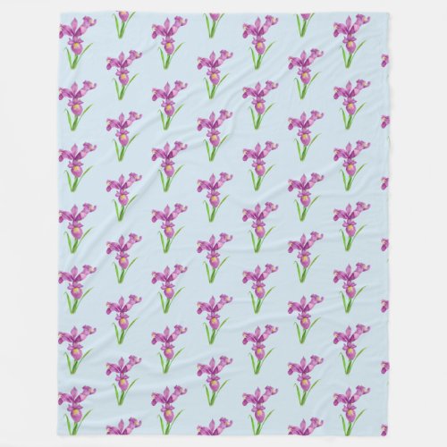 Watercolor Purple Iris Floral Art Fleece Blanket