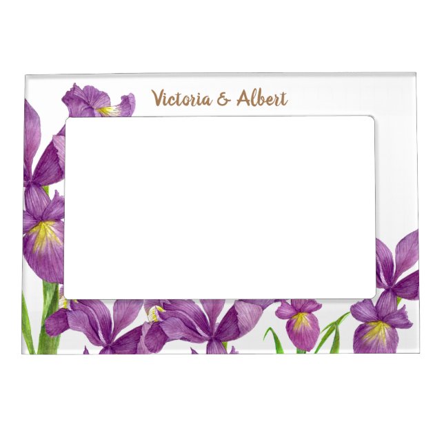 Watercolor Purple Iris Floral Art Magnetic Frame (Front)