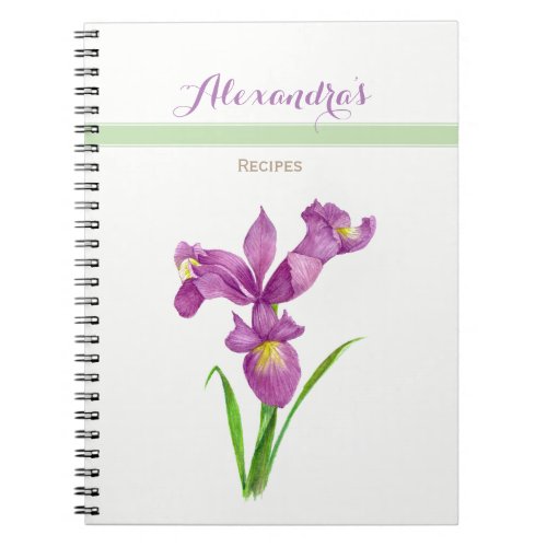 Watercolor Purple Iris Floral Art Notebook