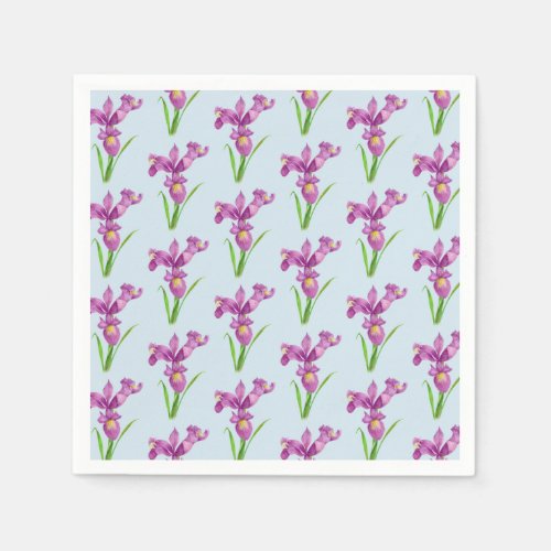 Watercolor Purple Iris Floral Art Paper Napkins