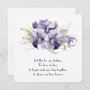 Watercolor Purple Iris Flowers On White Invitation