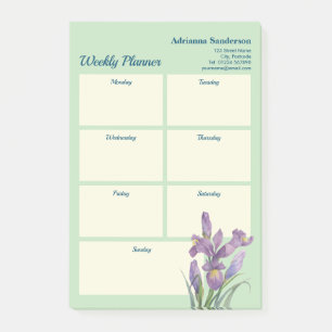 Watercolor Purple Iris Light Green Weekly Planner Post-it Notes