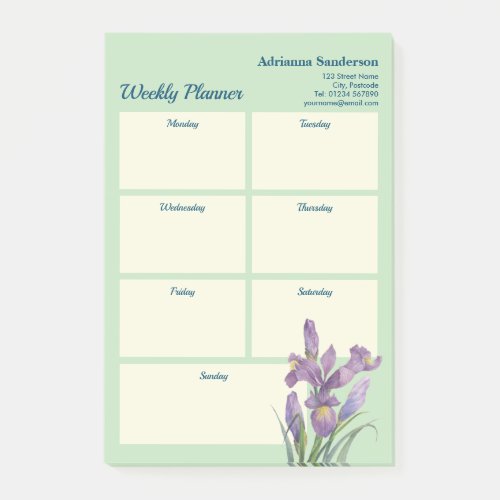 Watercolor Purple Iris Light Green Weekly Planner Post_it Notes