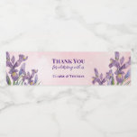 Watercolor Purple Iris Sparkly Pink Background Water Bottle Label
