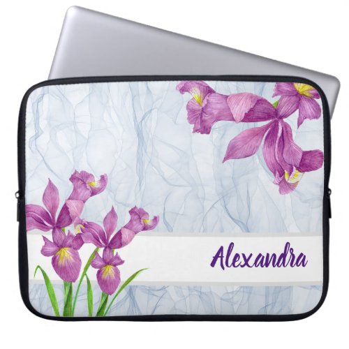 Watercolor Purple Iris Transparent Organza Laptop Sleeve
