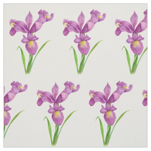 Watercolor Purple Irises Botanical Illustration Fabric