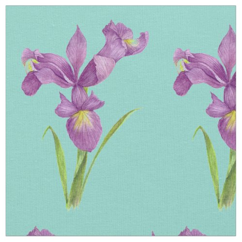 Watercolor Purple Irises Botanical Illustrations Fabric