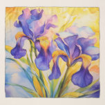 Watercolor Purple Irises Chiffon Scarf
