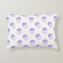 watercolor purple jellyfish beach design accent pillow