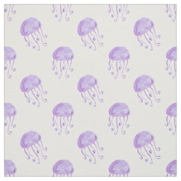watercolor purple jellyfish beach design fabric