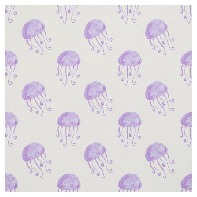 watercolor purple jellyfish beach design fabric (Swatch)