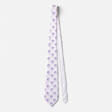 watercolor purple jellyfish beach design neck tie