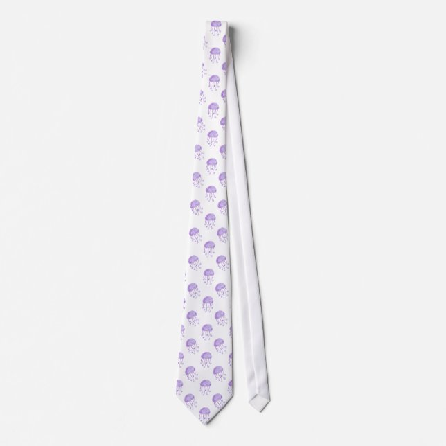 watercolor purple jellyfish beach design neck tie (Front)